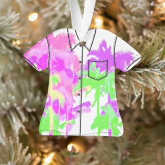 Tropical Heat Wave Neon Hawaiian Palm Aloha Shirt Ornament
