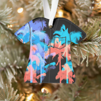Tropical Heat Wave Neon Hawaiian Palm Aloha Shirt Ornament