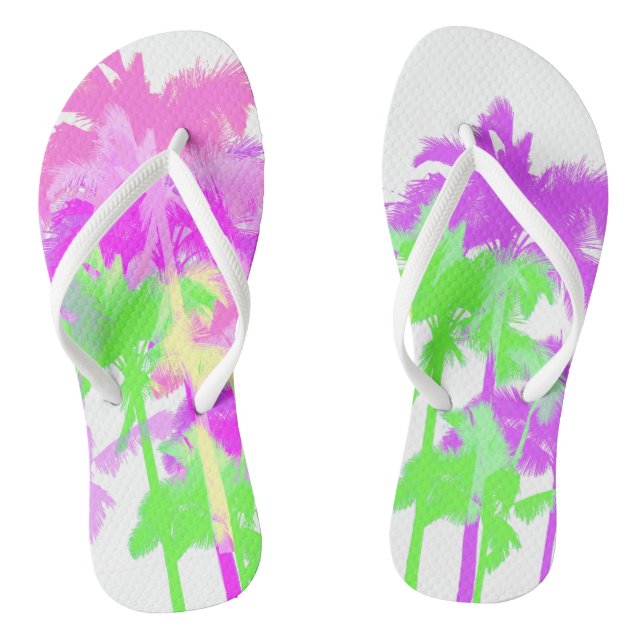 Tropical Heat Wave Neon Hawaiian Palm Trees Flip Flops (Footbed)
