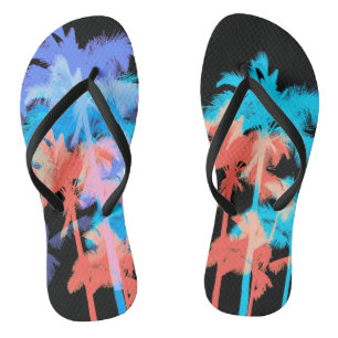 Tropical Heat Wave Neon Hawaiian Palm Trees Flip Flops