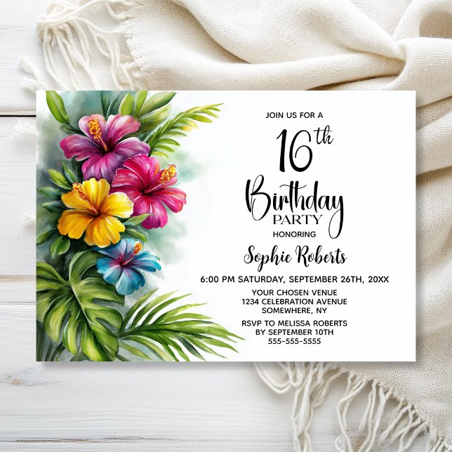 Tropical Hibiscus 16th Birthday Party Invitation (Creator Uploaded)