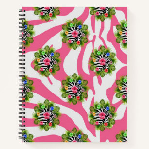 Tropical hibiscus and exotic pink zebra stripes notebook