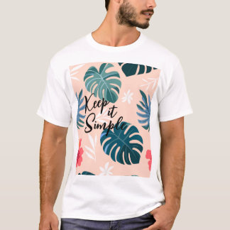 Tropical Hibiscus and Monstera Leaf Pattern T-Shirt
