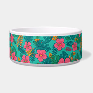 Tropical Hibiscus and Palm Leaf Pattern 