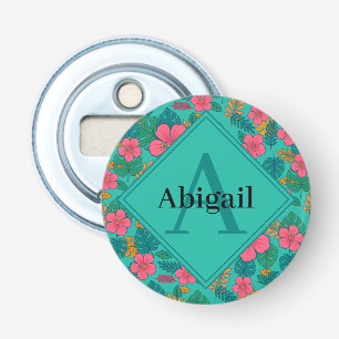 Tropical Hibiscus and Palm Leaf Pattern Bottle Opener