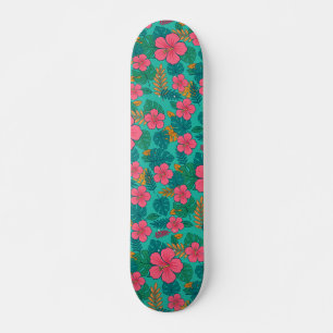 Tropical Hibiscus and Palm Leaf Pattern  Skateboard