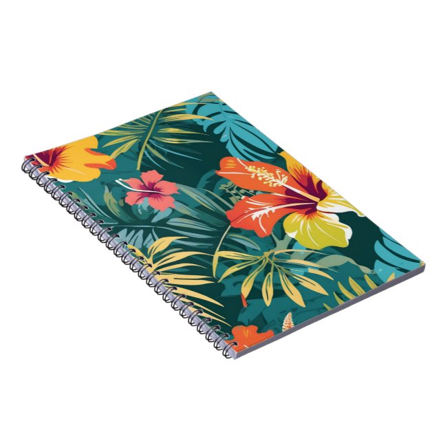 Tropical Hibiscus and Palm Leaves Notebook (Right Side)