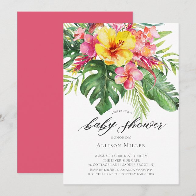 Tropical Hibiscus Baby Shower Invitation (Front/Back)