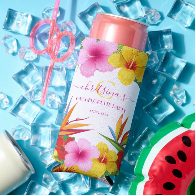 Tropical Hibiscus Beach Bachelorette  Seltzer Can Cooler (In Situ Summer)