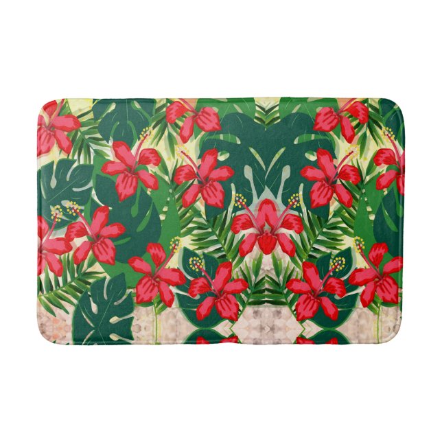 Tropical hibiscus beach style floral Bath Mat (Front)