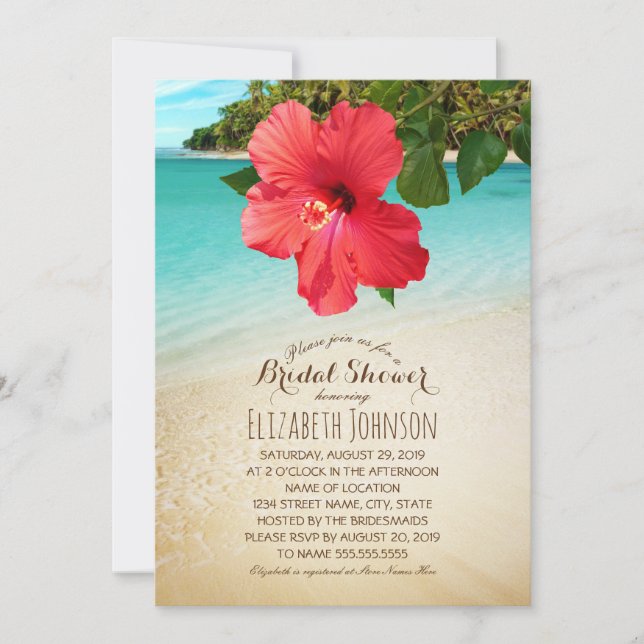 Tropical Hibiscus Beach Themed Bridal Shower Invitation (Front)