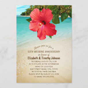 Tropical Hibiscus Beach Wedding Anniversary Party Invitation