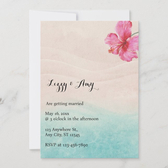 Tropical Hibiscus Beach Wedding Invitation  (Front)