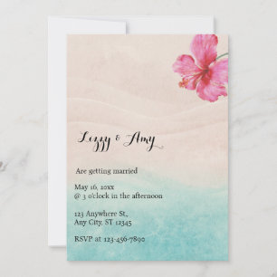 Tropical Hibiscus Beach Wedding Invitation