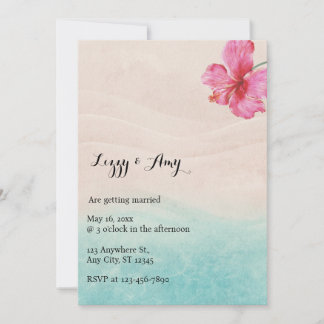 Tropical Hibiscus Beach Wedding Invitation 