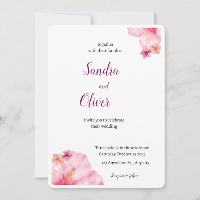 Tropical Hibiscus Beach Wedding Invitation (Front)