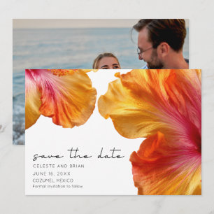 Tropical Hibiscus Beach Wedding Photo Save The Date