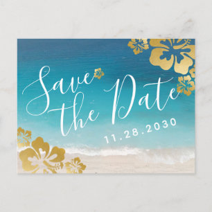 Tropical Hibiscus Beach Wedding Save Date Card