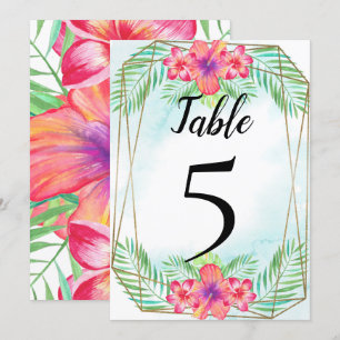 Tropical Hibiscus Beach Wedding Table Number