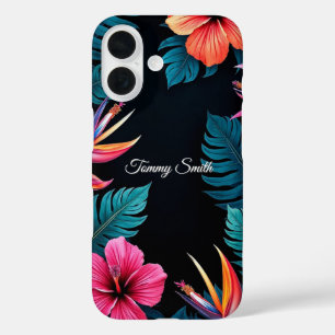 Tropical Hibiscus & Bird of Paradise Floral Design iPhone 16 Case