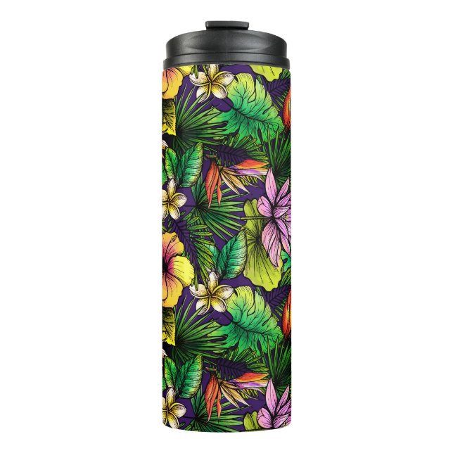 Tropical hibiscus bird of paradise foliage thermal tumbler (Front)