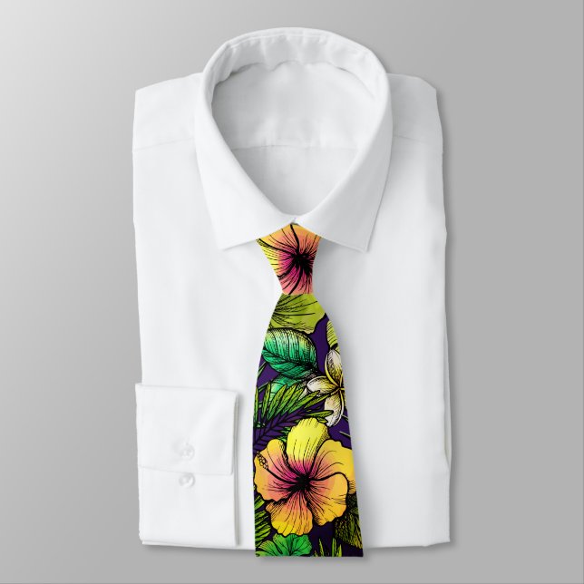 Tropical hibiscus bird of paradise foliage tie (Tied)
