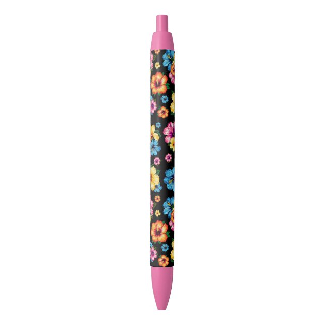 Tropical Hibiscus Black Ink Pen (Front Vertical)