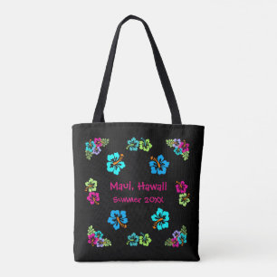 Tropical Hibiscus Black - Tote Bag
