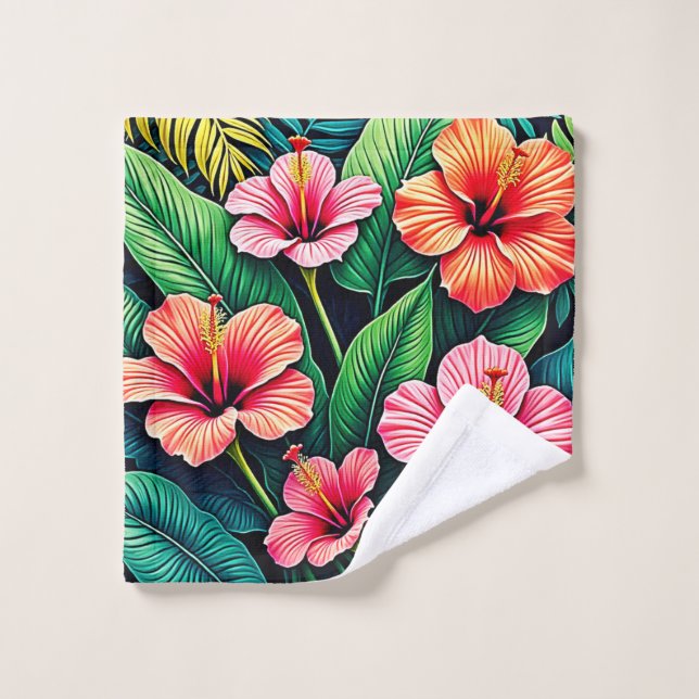 Tropical Hibiscus Bloom Artistry Bath Towel Set (Wash Cloth)