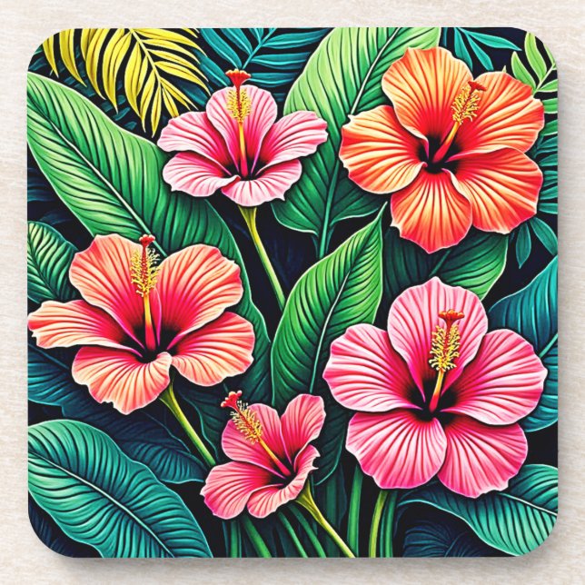 Tropical Hibiscus Bloom Artistry Coaster (Front)