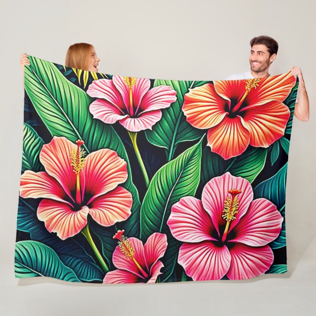 Tropical Hibiscus Bloom Artistry Fleece Blanket (In Situ)