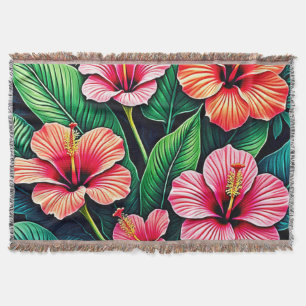 Tropical Hibiscus Bloom Artistry Throw Blanket