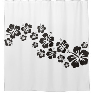 Tropical Hibiscus blooms garland black Shower Curtain