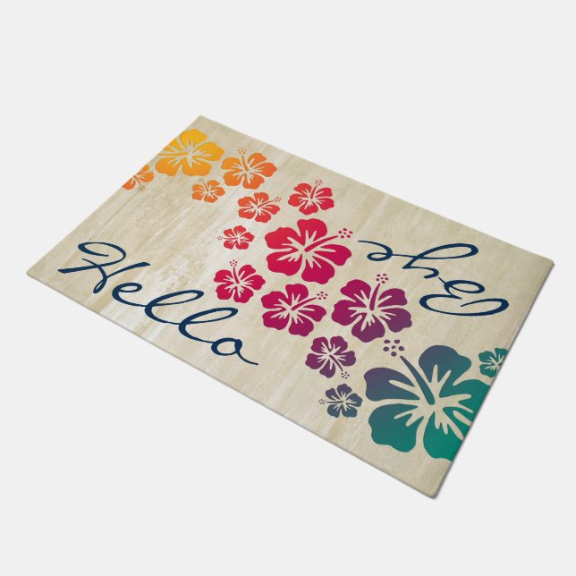 Tropical Hibiscus blooms garland gradients Doormat (Angled)