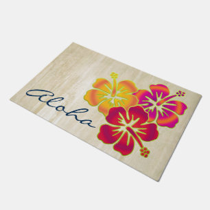 Tropical Hibiscus blooms trio gradients coloured Doormat