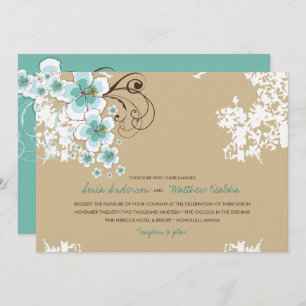 Tropical Hibiscus Blue Luau Beach Wedding Invite