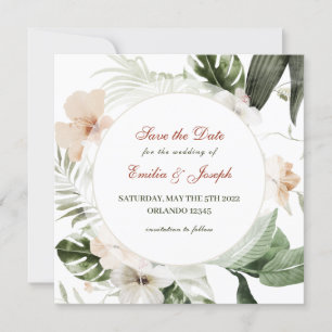 Tropical hibiscus boho pastel floral Save the Date Invitation