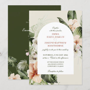 Tropical hibiscus boho pastel floral Wedding Invitation