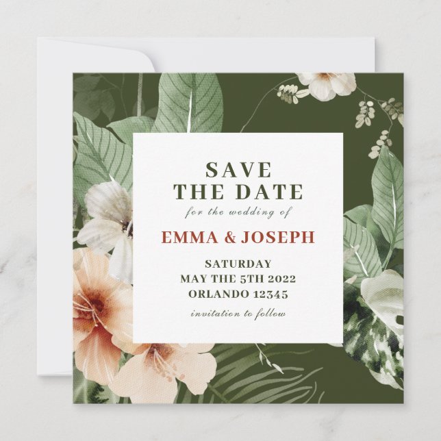 Tropical hibiscus boho pastel  "Save the Date" Invitation (Front)