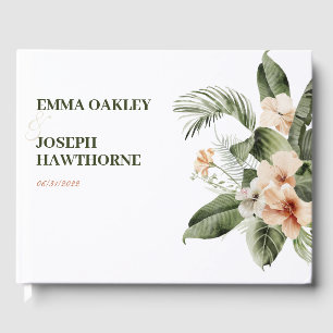 Tropical hibiscus boho pastel Wedding Guest Book