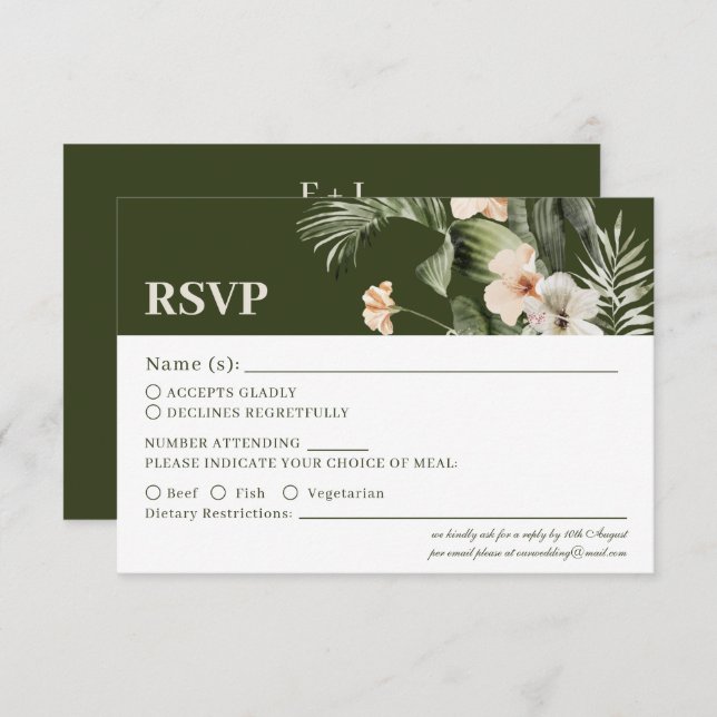 Tropical hibiscus boho pastel Wedding RSVP Card (Front/Back)