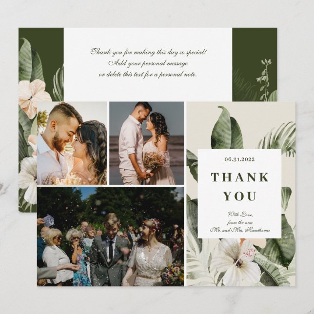 Tropical hibiscus boho  Wedding "Thank you" Card (Front/Back)