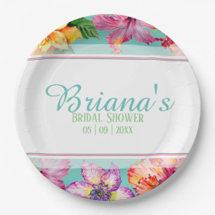 Tropical Hibiscus Bridal Shower Paper Plate