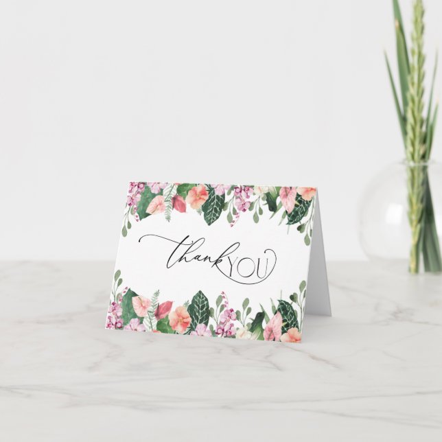 Tropical Hibiscus Bridal Shower Thank You Card (Front)