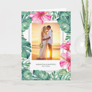 Tropical Hibiscus Bride & Groom Wedding Thank You Card