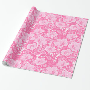Tropical Hibiscus & Butterflies Shades of Pink Wrapping Paper
