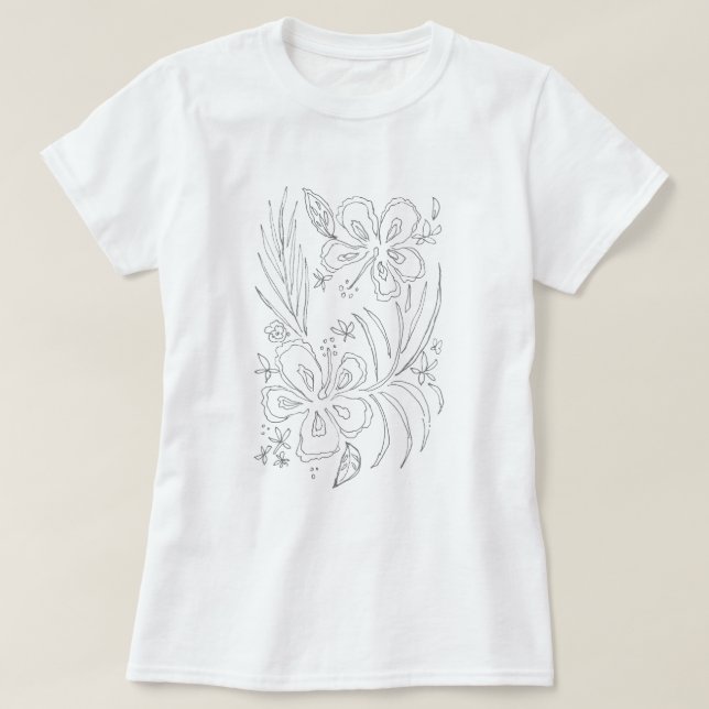 Tropical Hibiscus Colouring T-Shirt (Design Front)