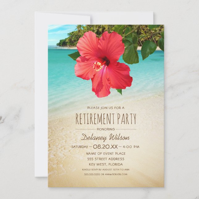 Tropical Hibiscus Corporate Beach Retirement Party Invitation (Front)