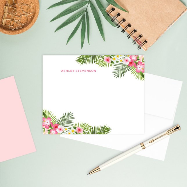 Tropical Hibiscus Diagonal Landscape Monogram Card (Creator Uploaded)
