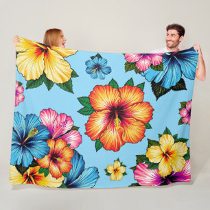 Tropical Hibiscus Fleece Blanket